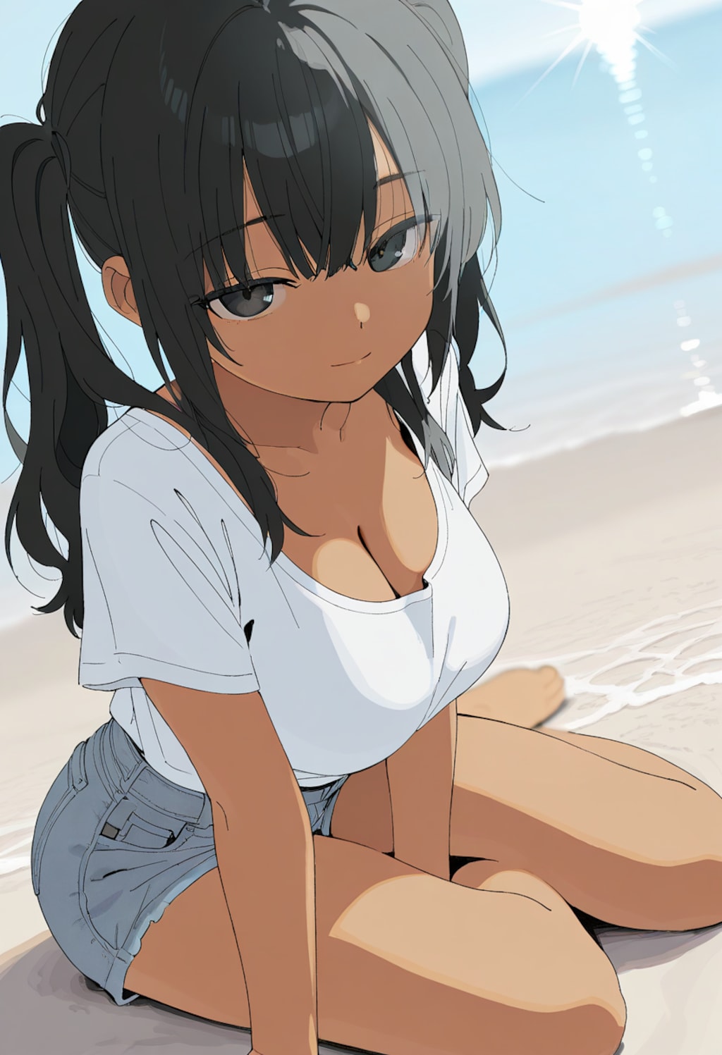 浜辺の褐色ツインテール