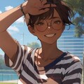 公園の芝生でくつろぐ日焼け少女 8枚目