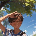 公園の芝生でくつろぐ日焼け少女 6枚目