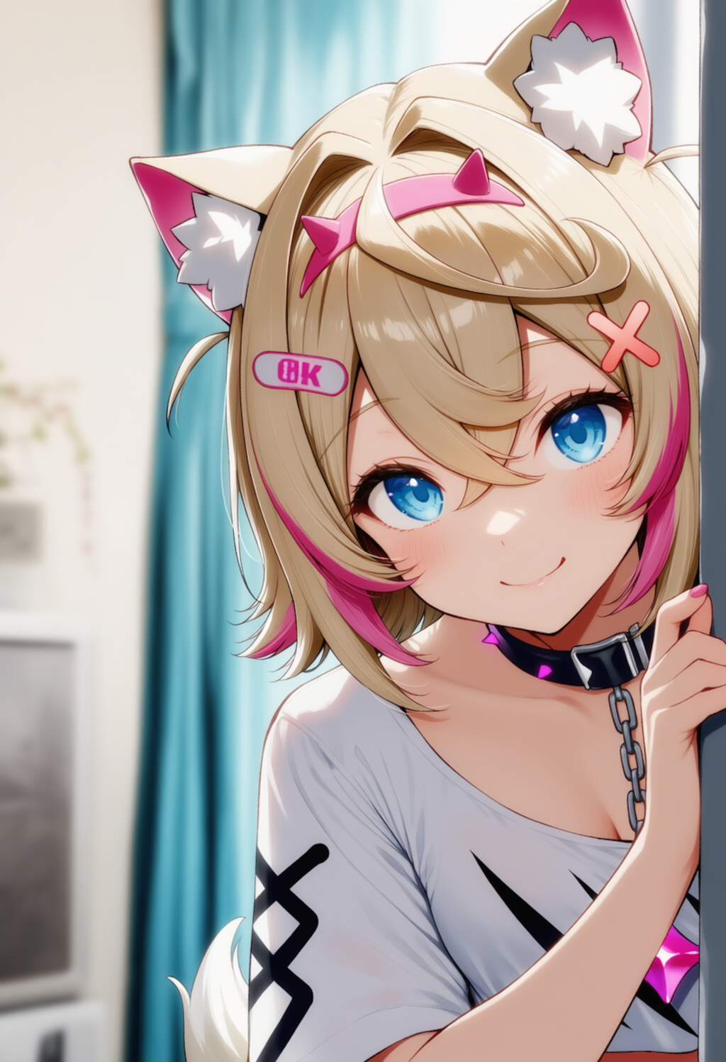 モコちゃんが物陰からジッと見つめているだけ