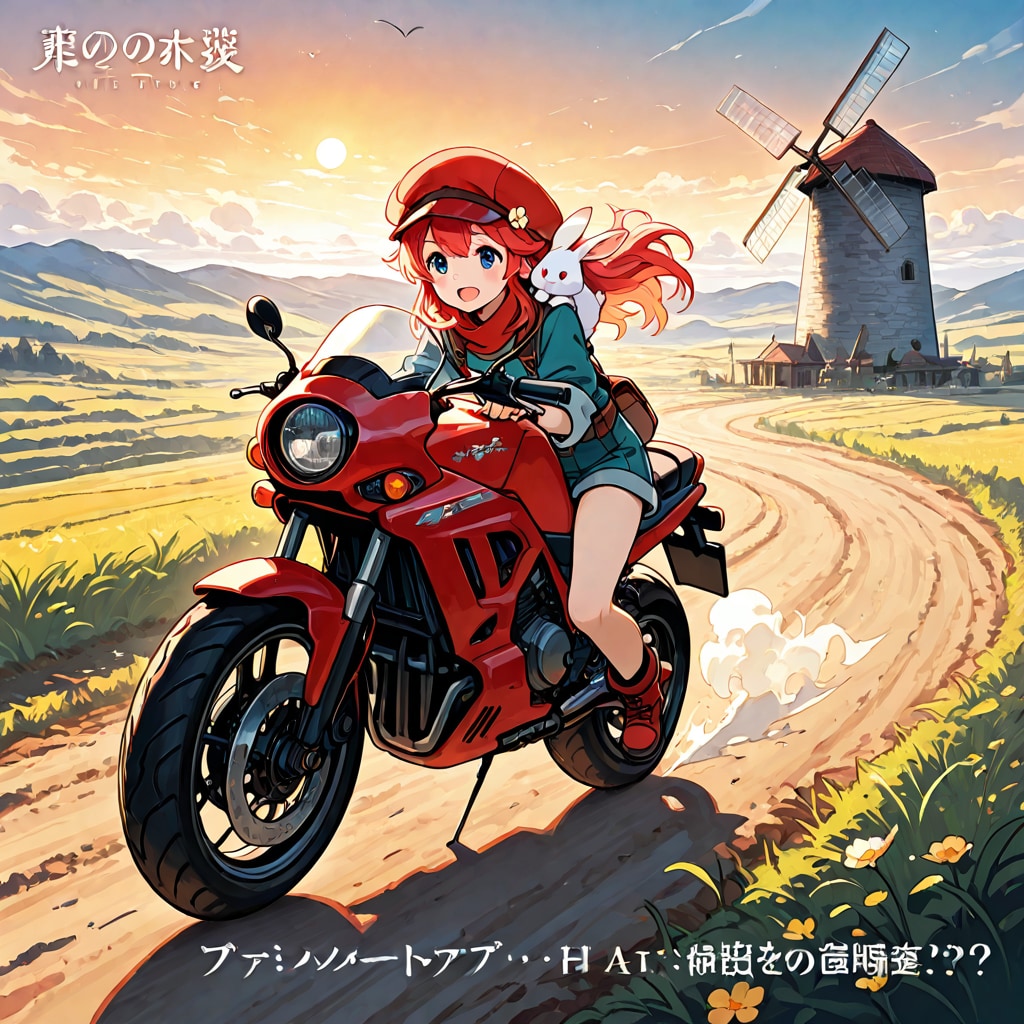 赤い帽子の少女とウサギの風車冒険