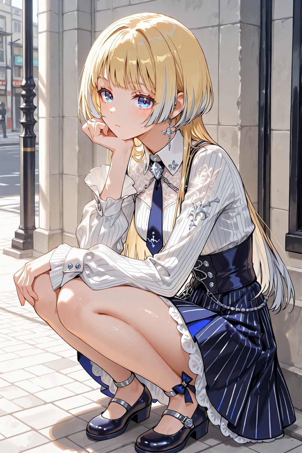 しゃがみ込んで待っている瞬間