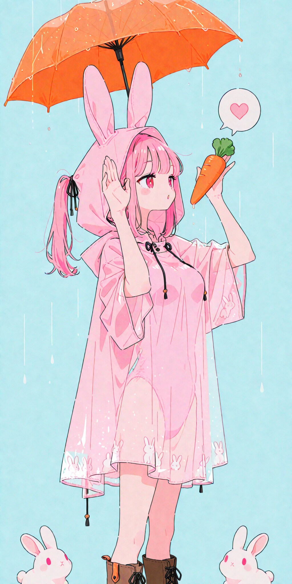 ウサ耳と傘とレインコートと水着