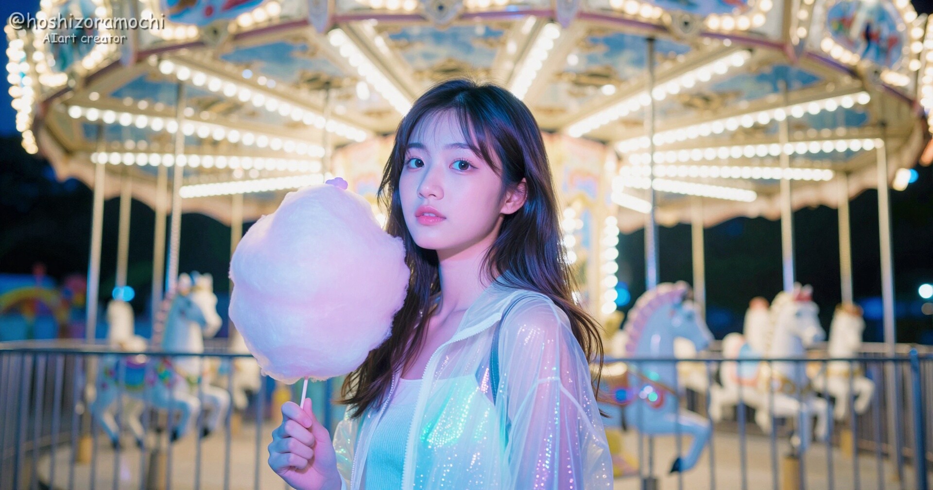 夜の遊園地デート🎠きらめくメリーゴーランドと甘いわたあめロマンス✨