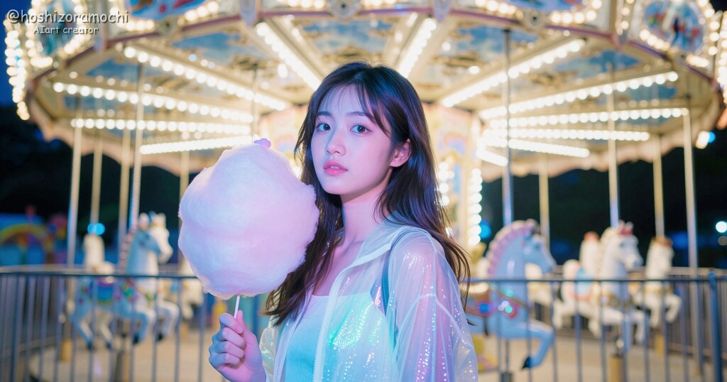 夜の遊園地デート🎠きらめくメリーゴーランドと甘いわたあめロマンス✨