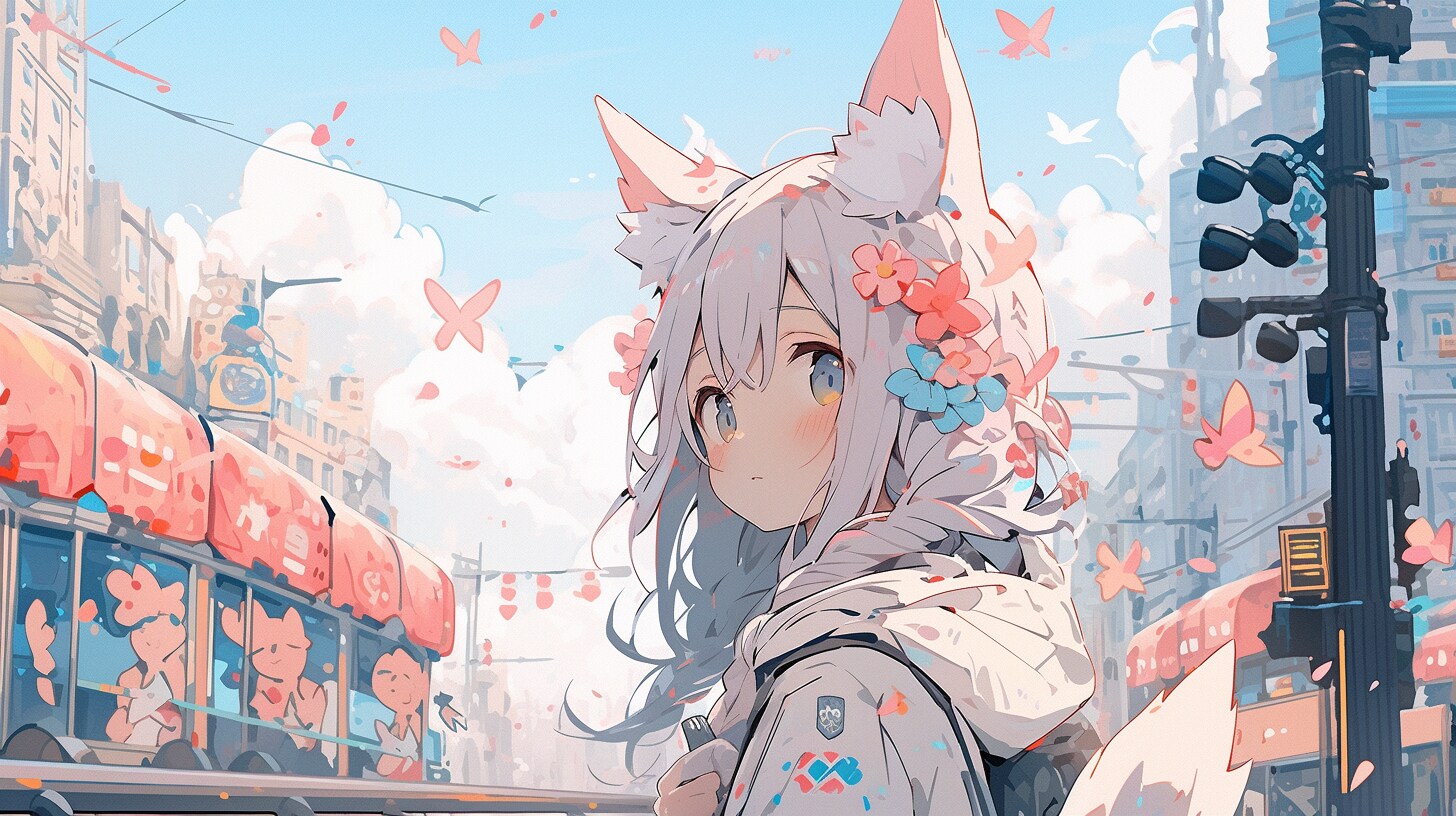 桜舞う街で出会った狐の少女