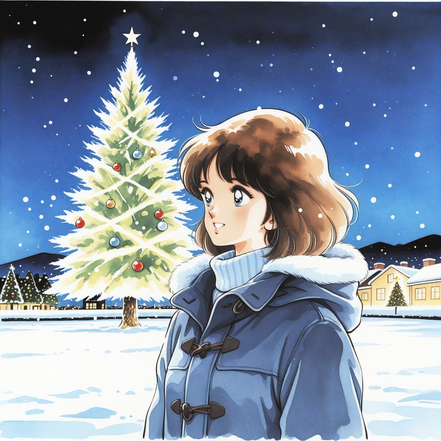 人気漫画風「クリスマスツリーを眺める少女」 | の人気AIイラスト・グラビア