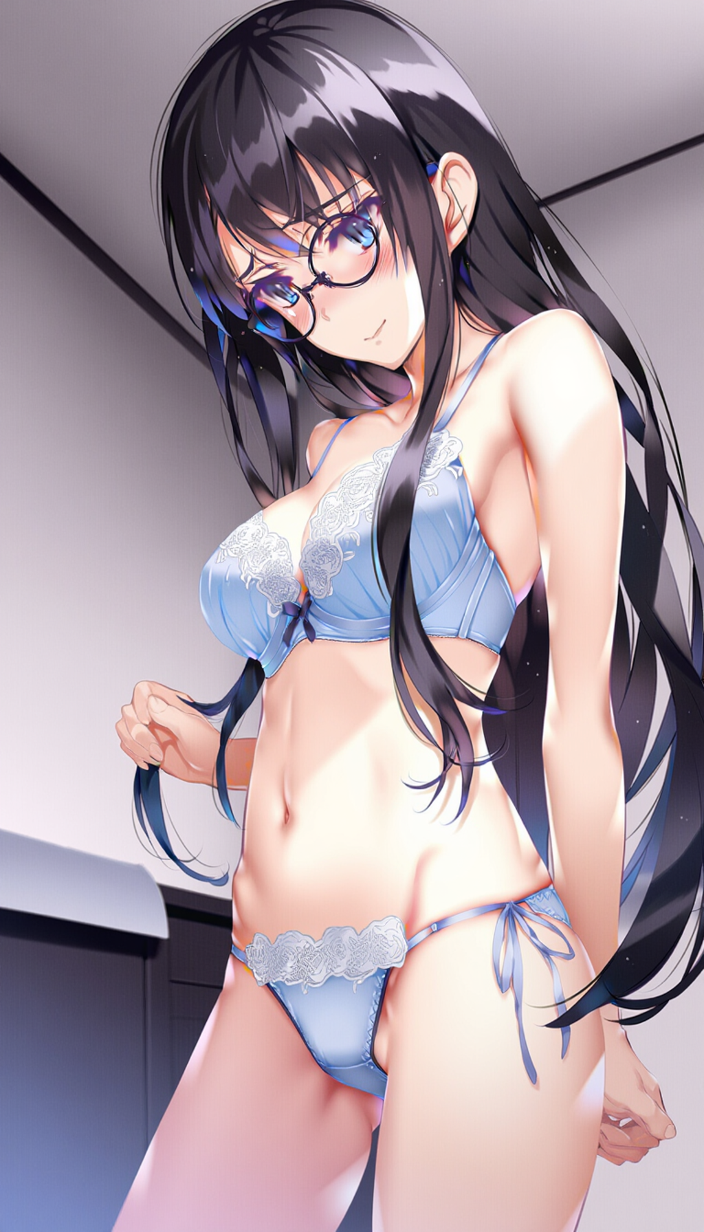black-framed round eyewear, lightblue lingerie 02[rating:general]