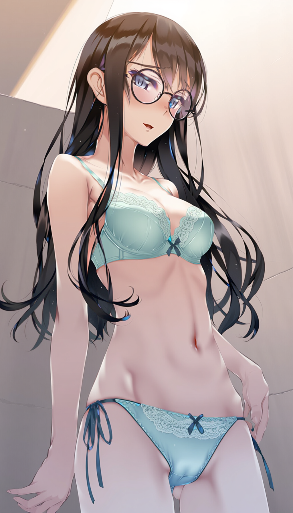 black-framed round eyewear, lightblue lingerie 02[rating:general]