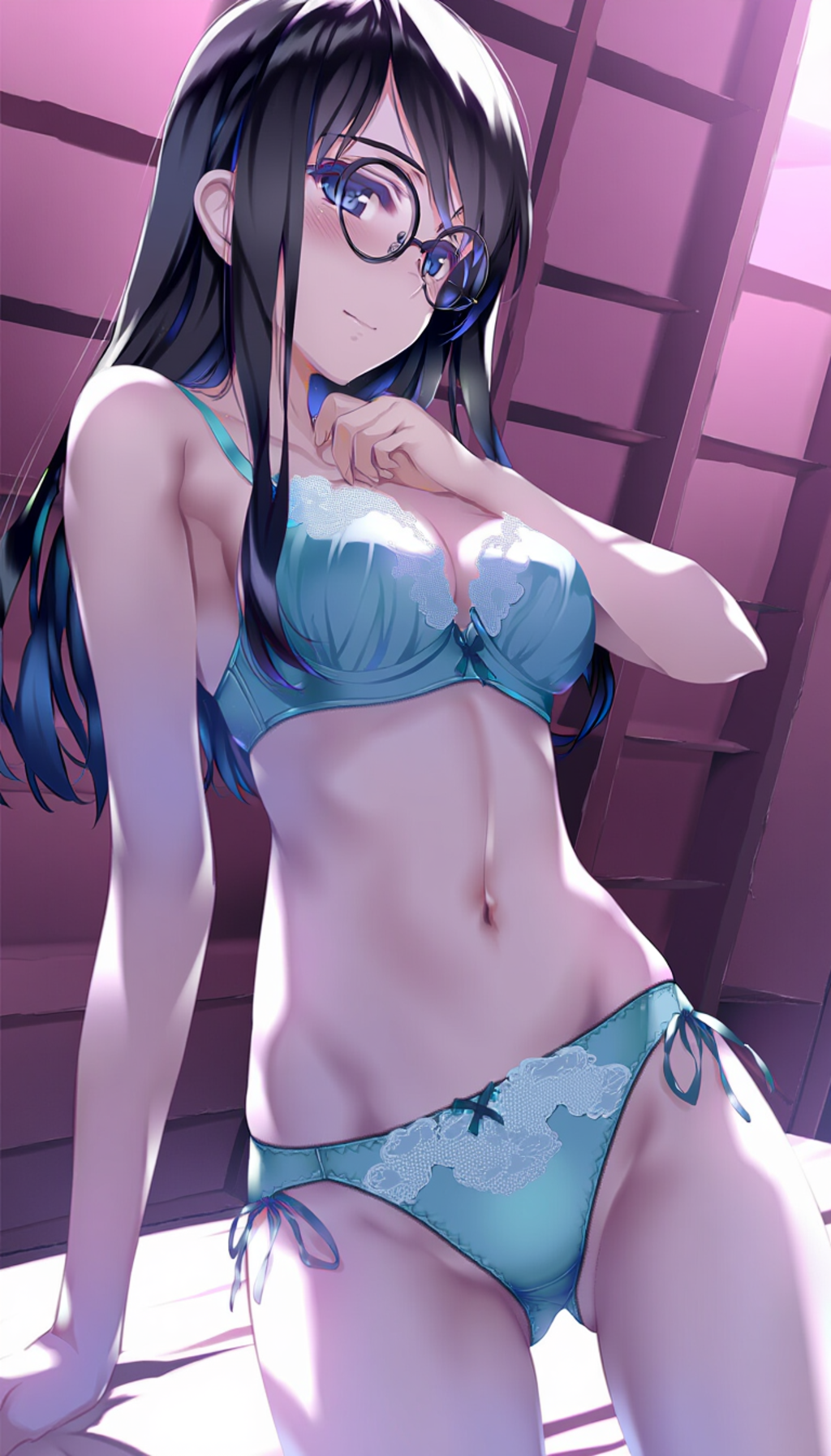 black-framed round eyewear, lightblue lingerie 02[rating:general]