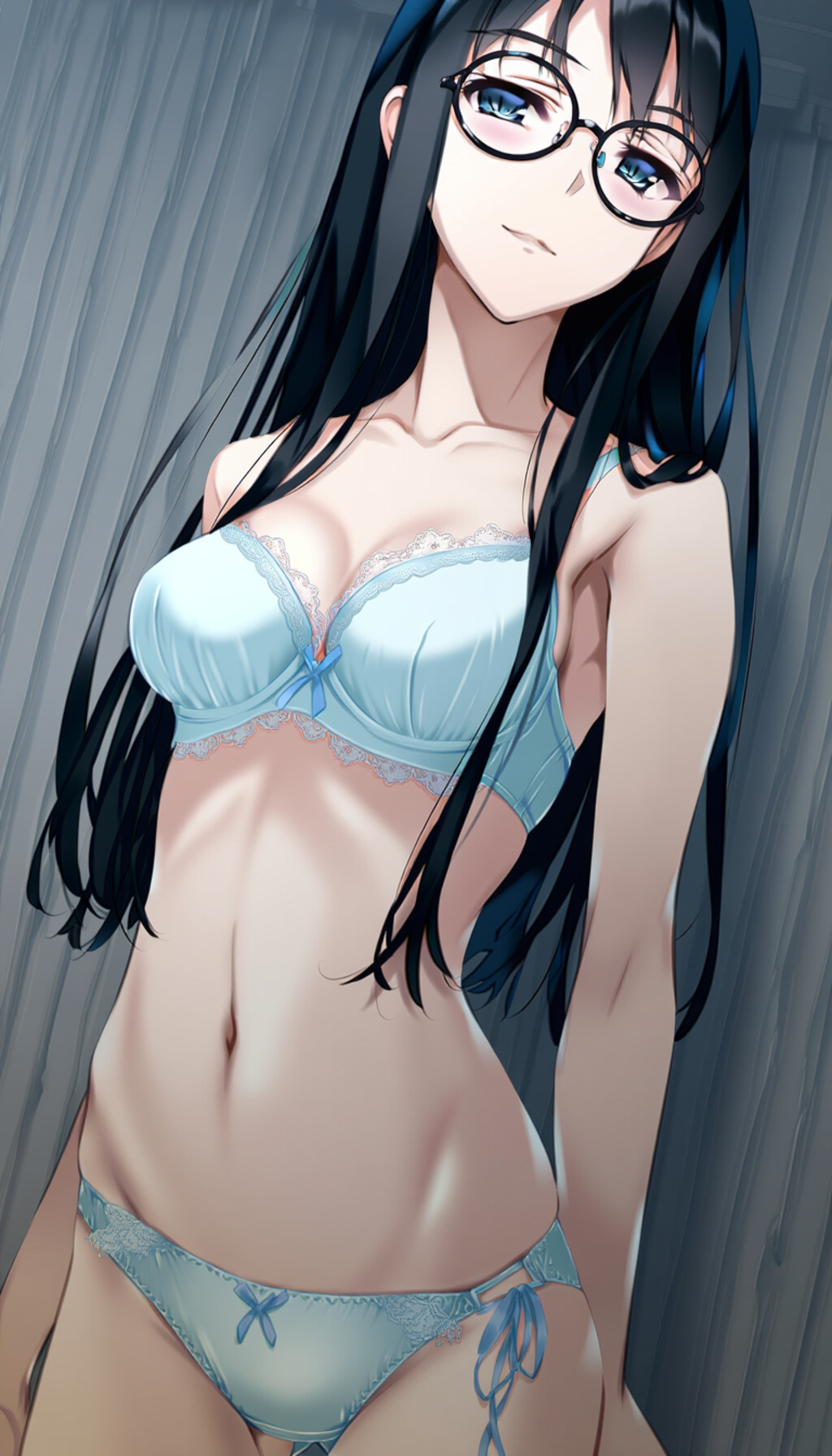 black-framed round eyewear, lightblue lingerie 02[rating:general]