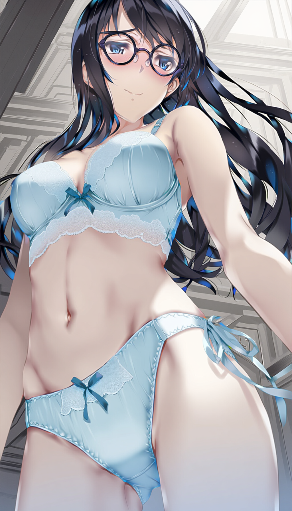 black-framed round eyewear, lightblue lingerie 02[rating:general]