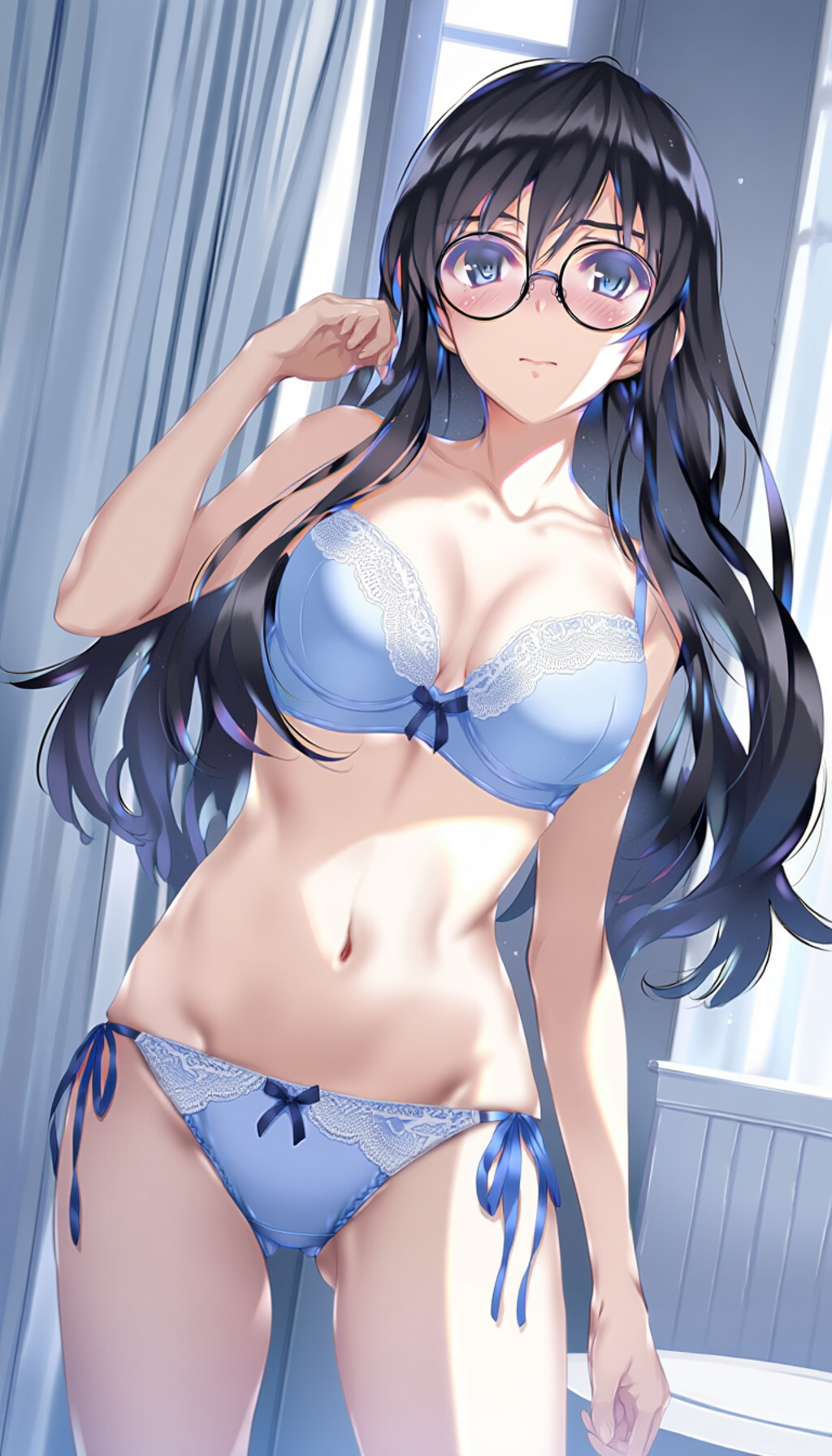 black-framed round eyewear, lightblue lingerie 02[rating:general]