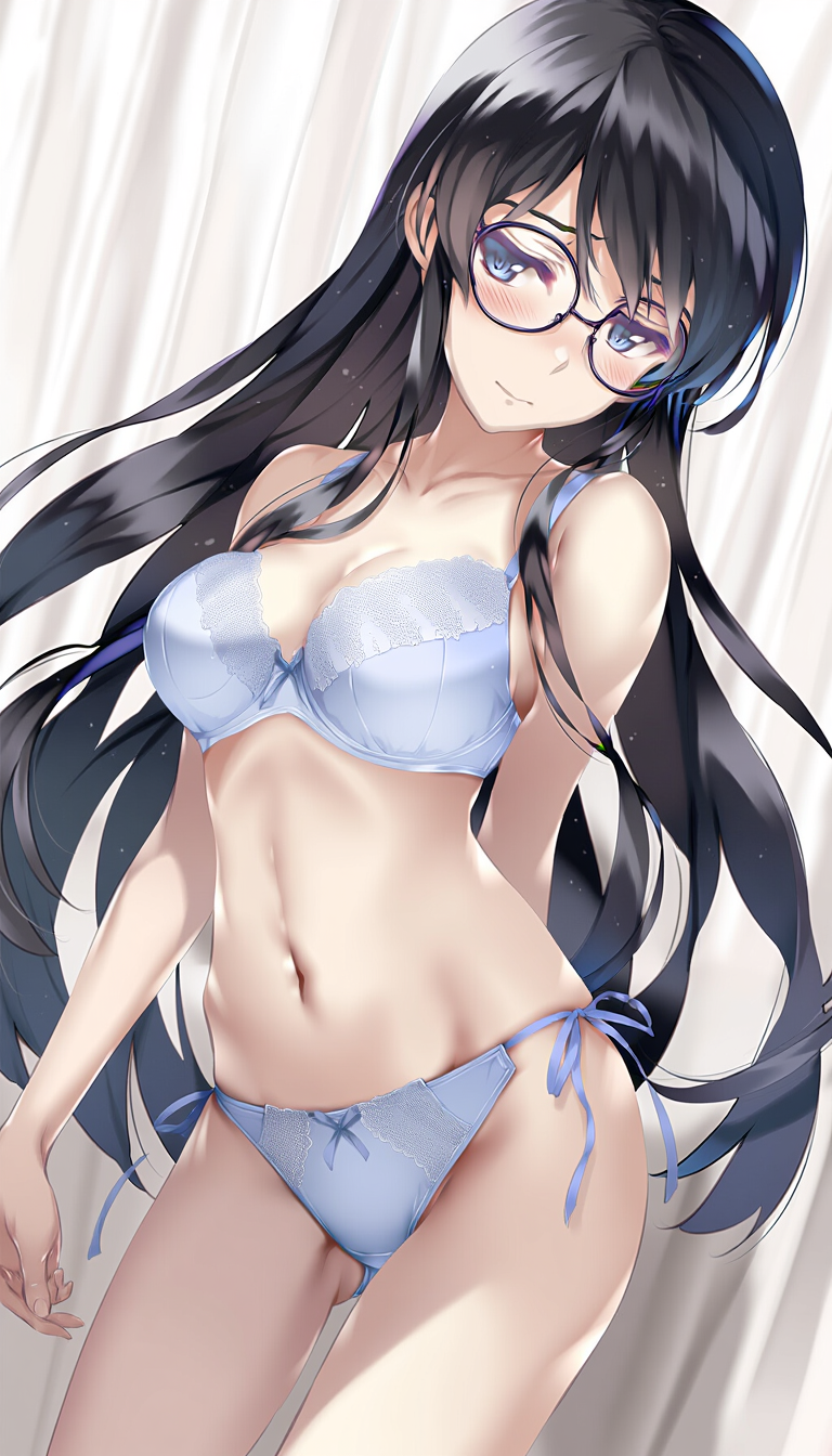 black-framed round eyewear, lightblue lingerie 02[rating:general]