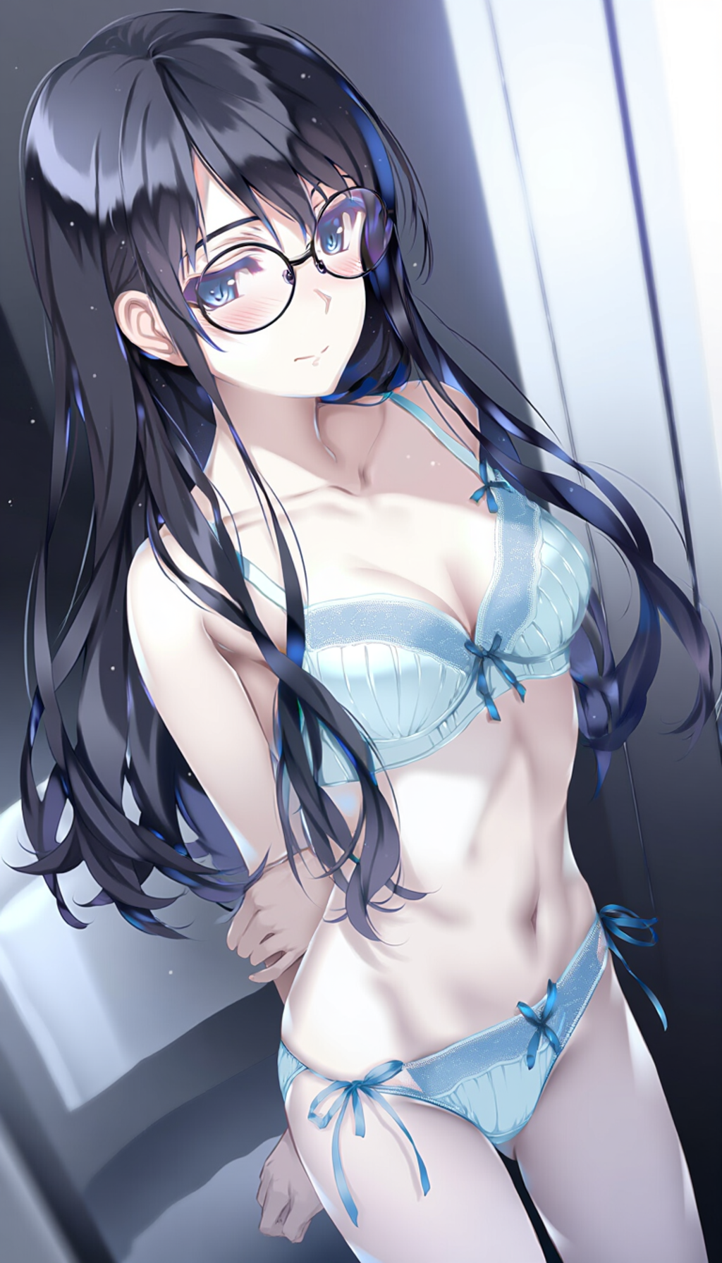 black-framed round eyewear, lightblue lingerie 02[rating:general]