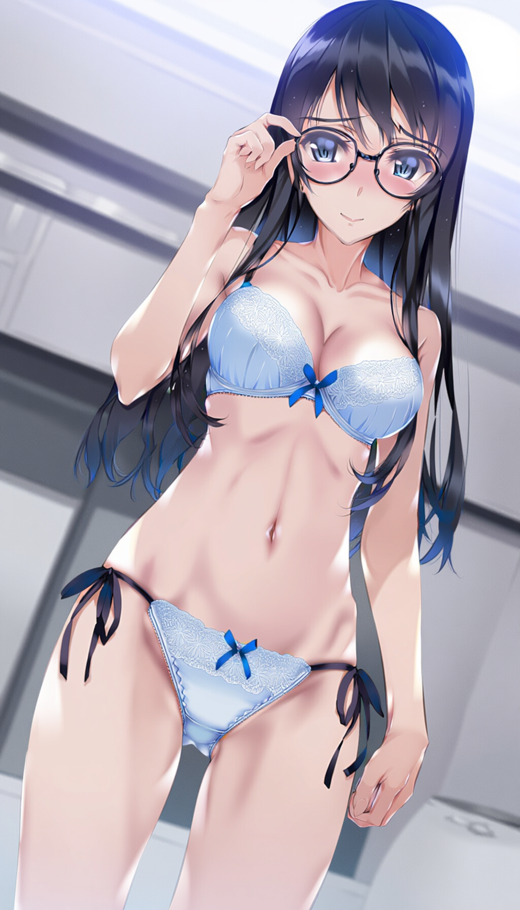 black-framed round eyewear, lightblue lingerie 02[rating:general]
