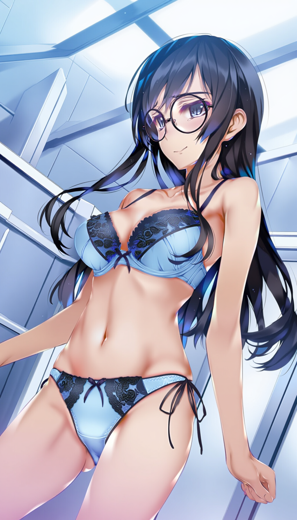 black-framed round eyewear, lightblue lingerie 02[rating:general]