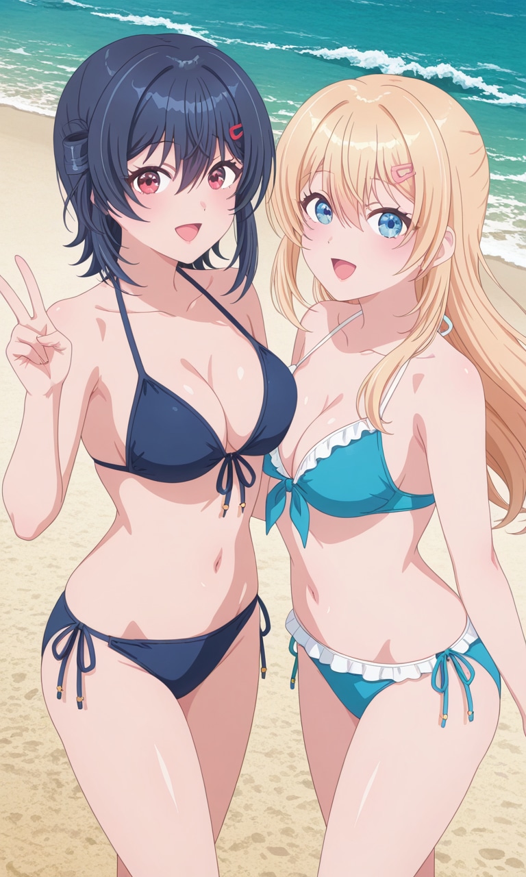 海＆夕の沖縄旅行のビーチで仲良しビキニ👙✈️🏖️❤️