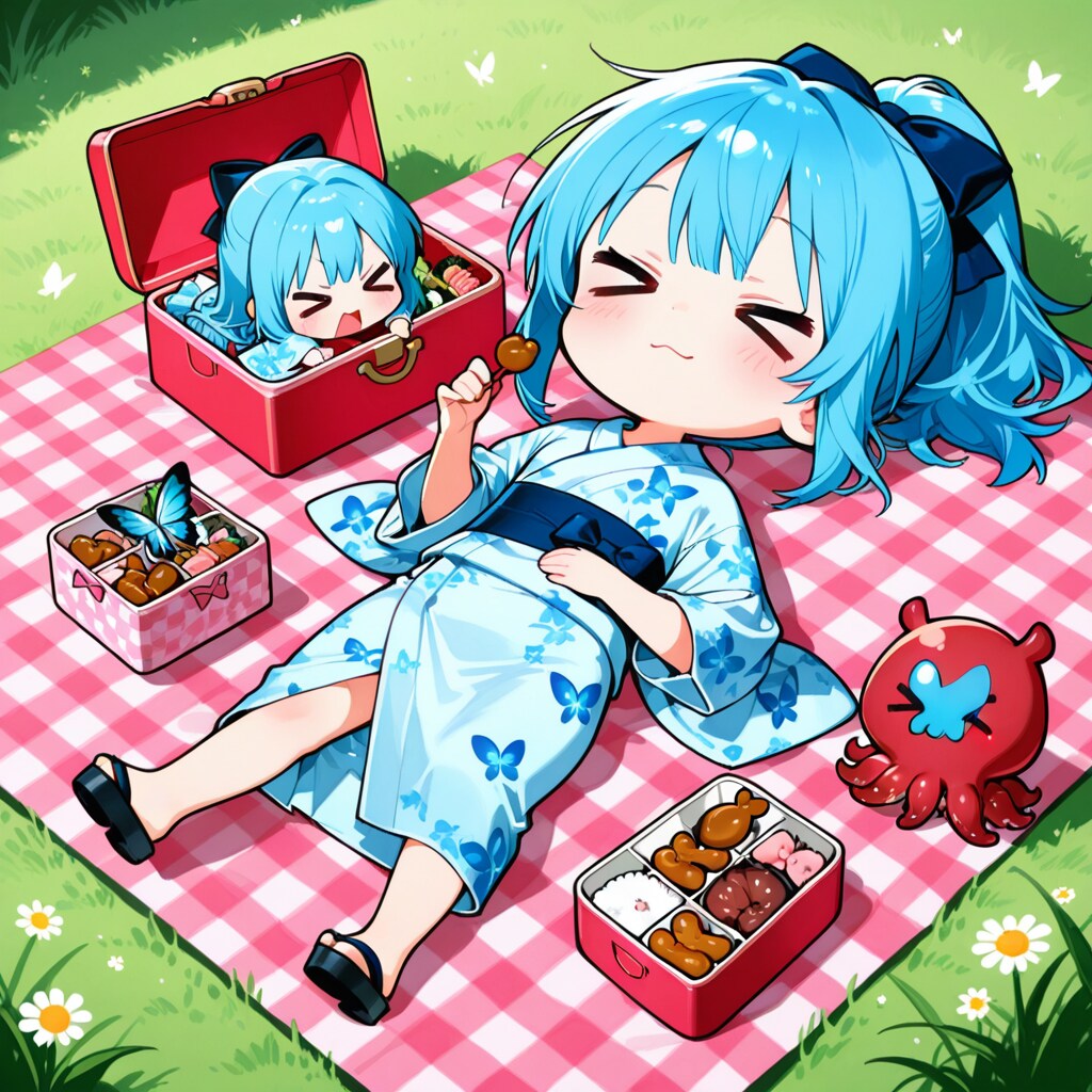 ピクニックする青髪ちゃん