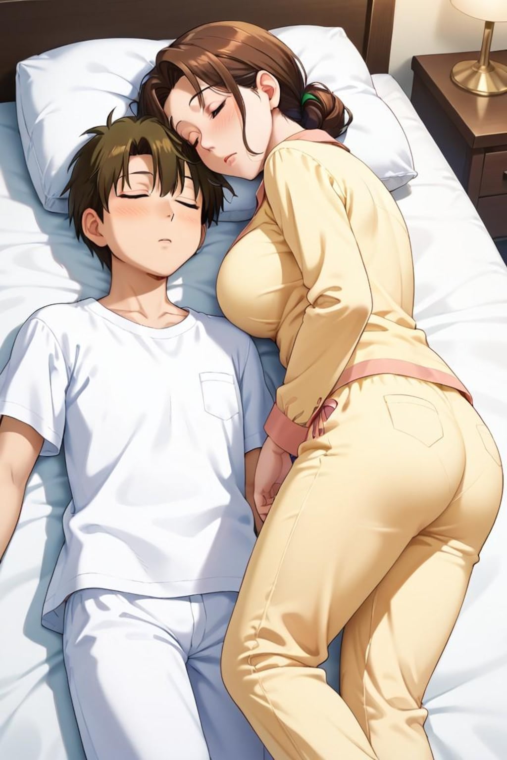 疲れて眠る母子