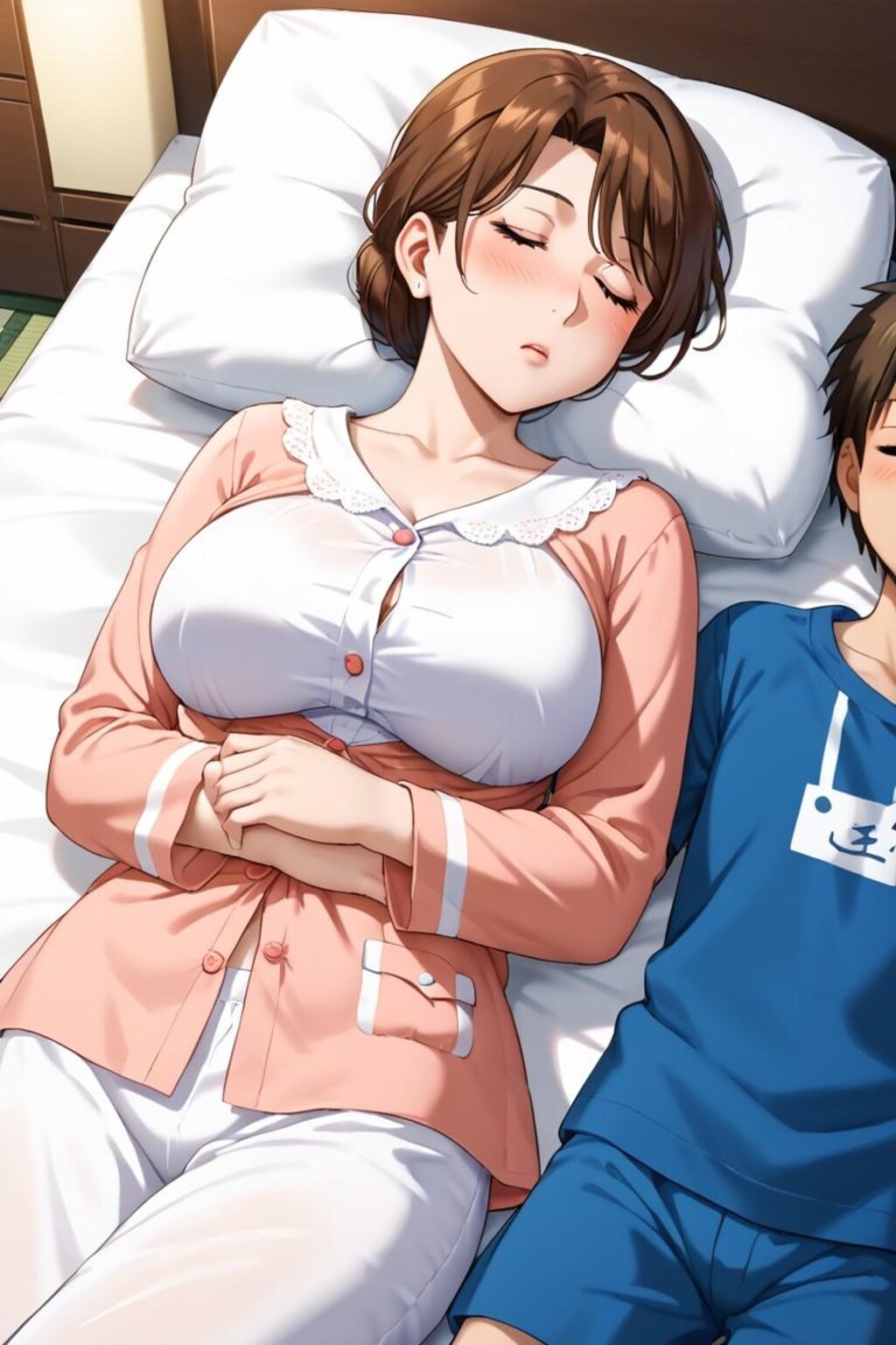 疲れて眠る母子