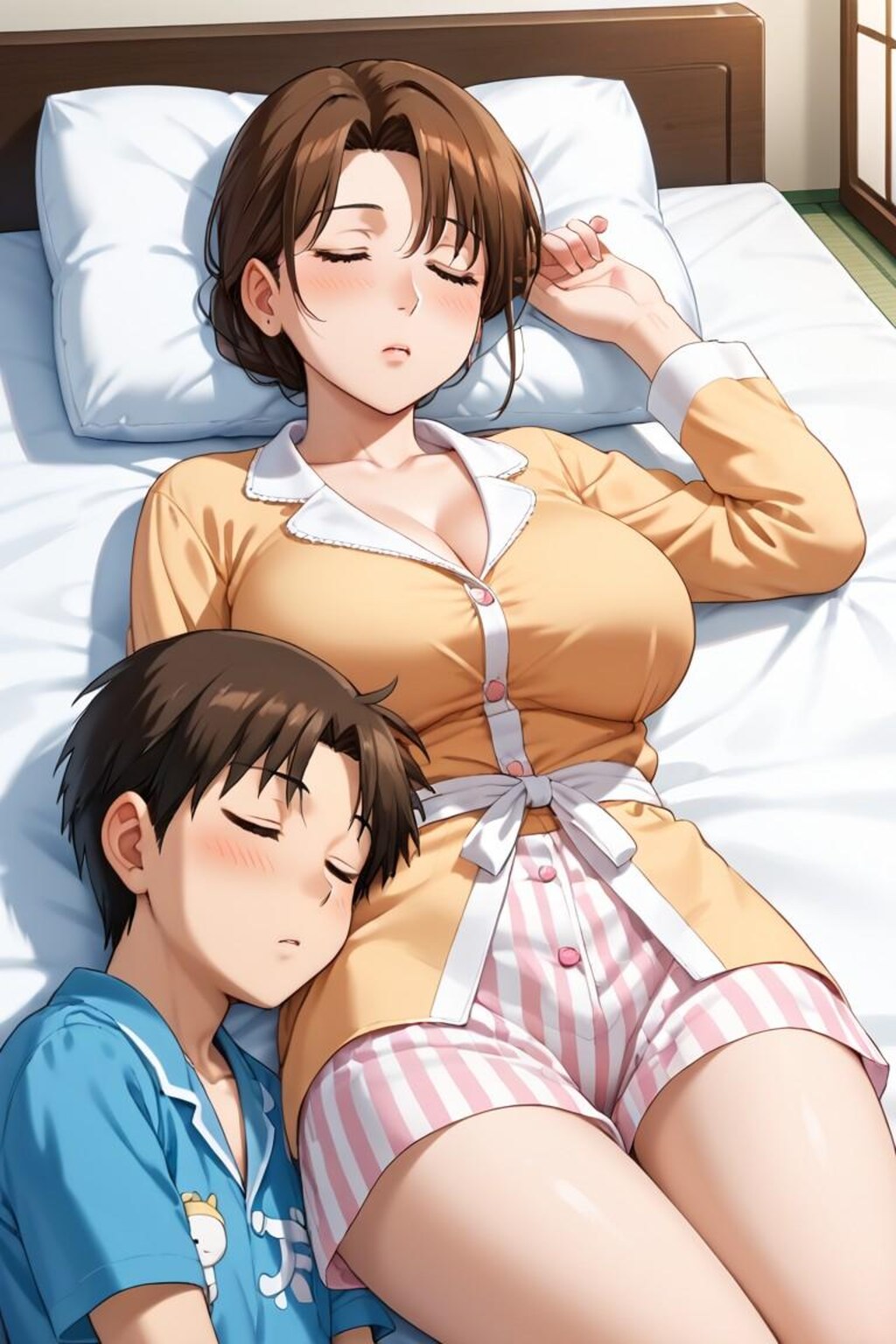 疲れて眠る母子