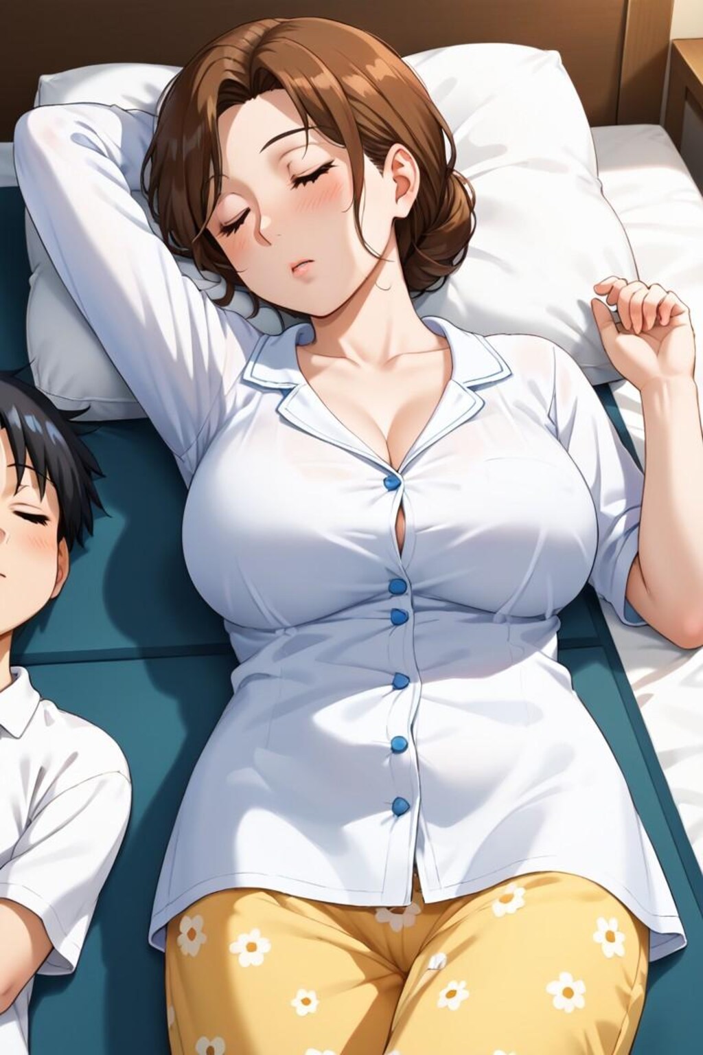 疲れて眠る母子