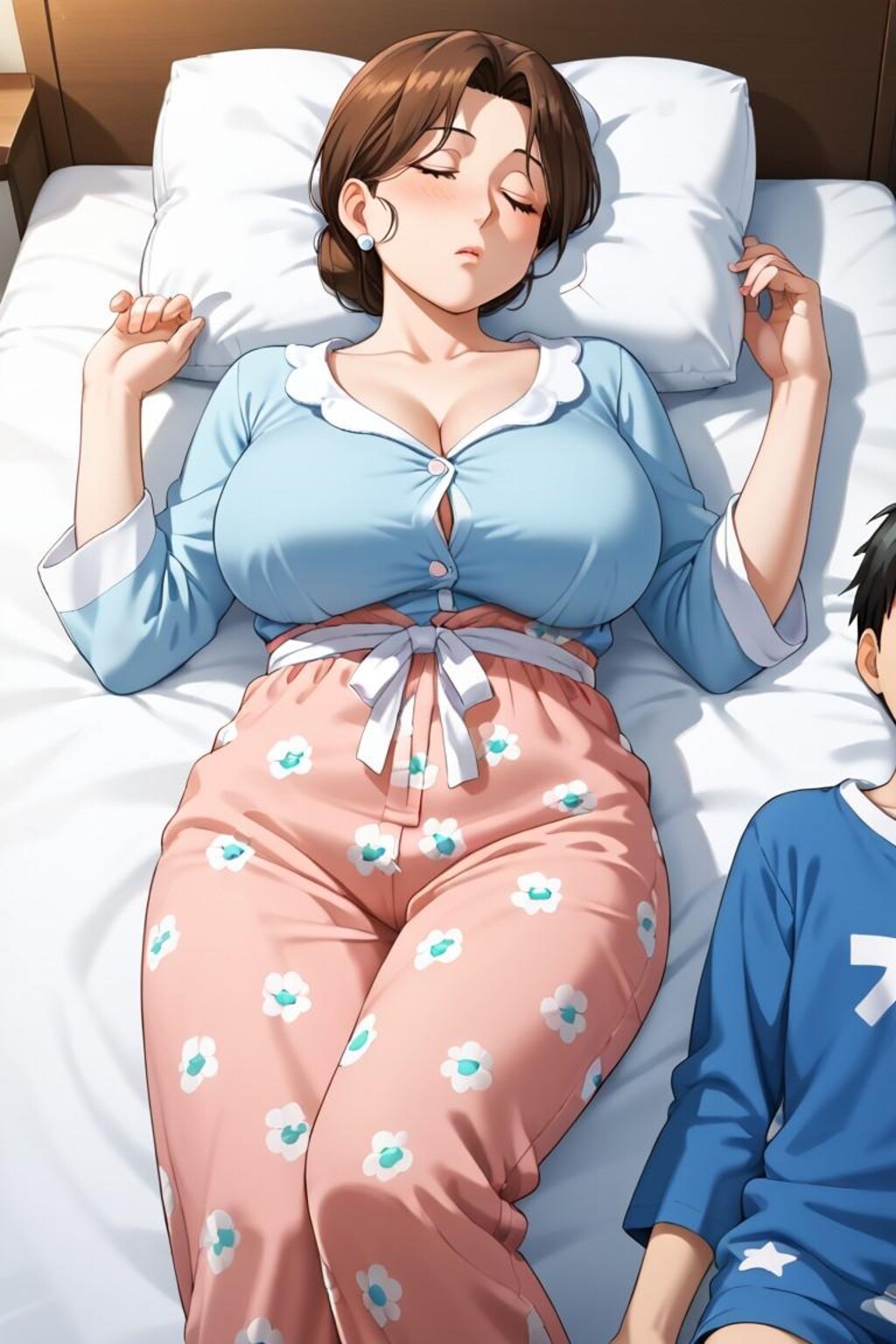 疲れて眠る母子