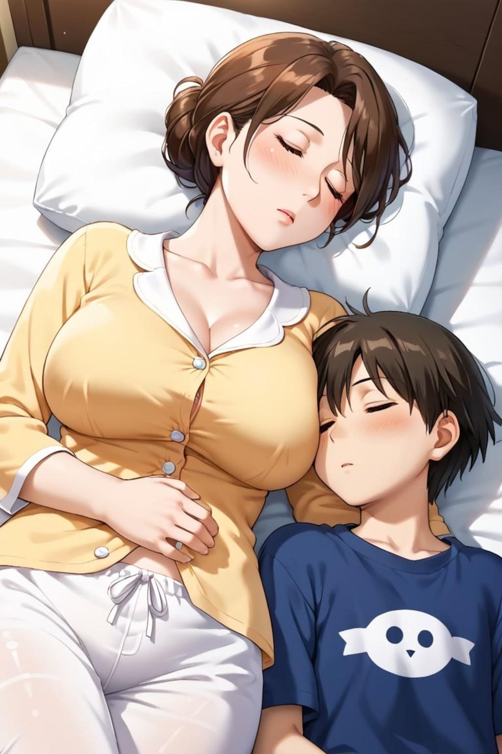 疲れて眠る母子