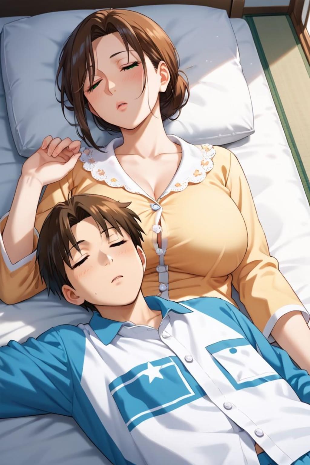 疲れて眠る母子