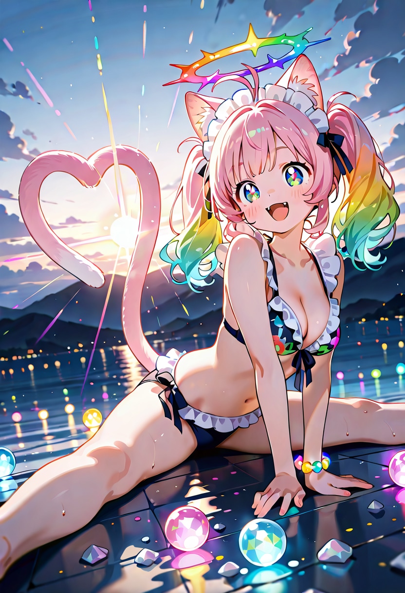 浜辺でストレッチ