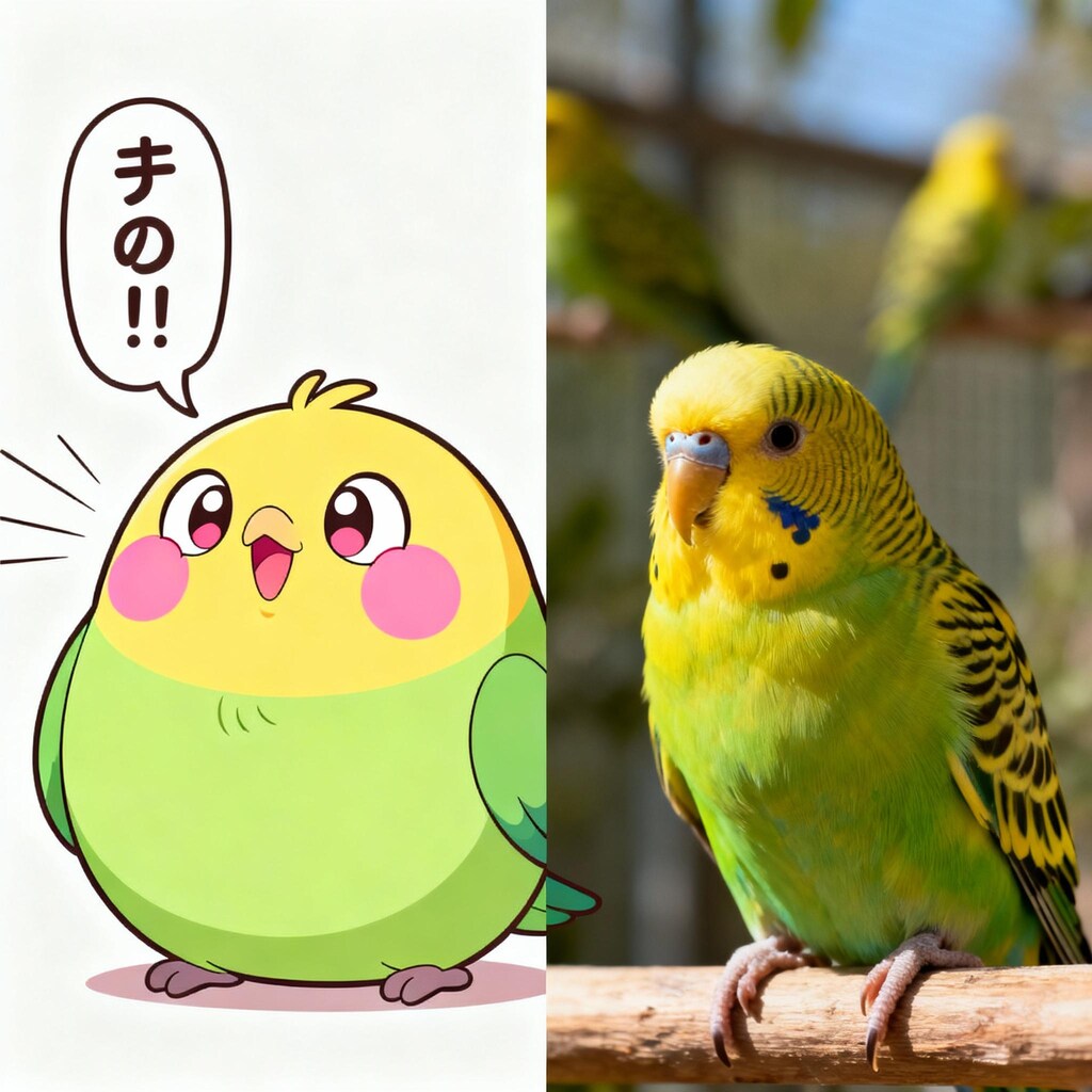 喋るインコと実写インコ