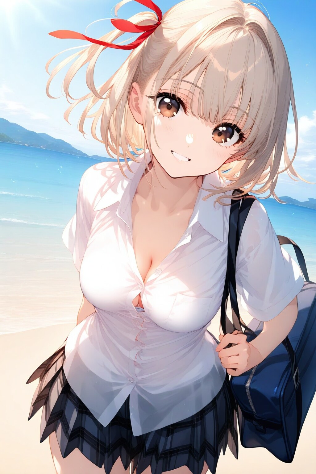 ベージュ髪の学生