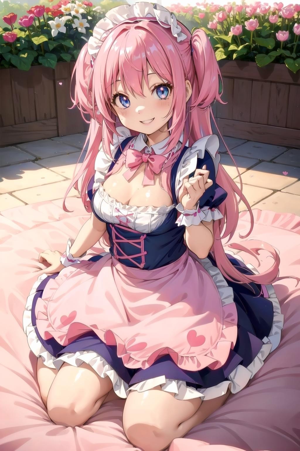 チューリップ園とメイド