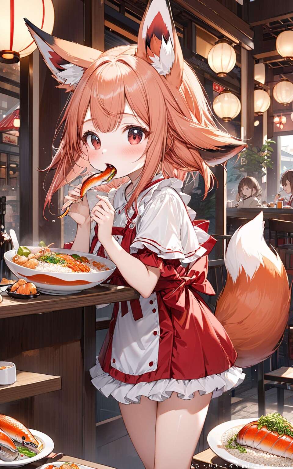謎の魚料理を食べる茜音さん〜今日の小狐の茜音さん