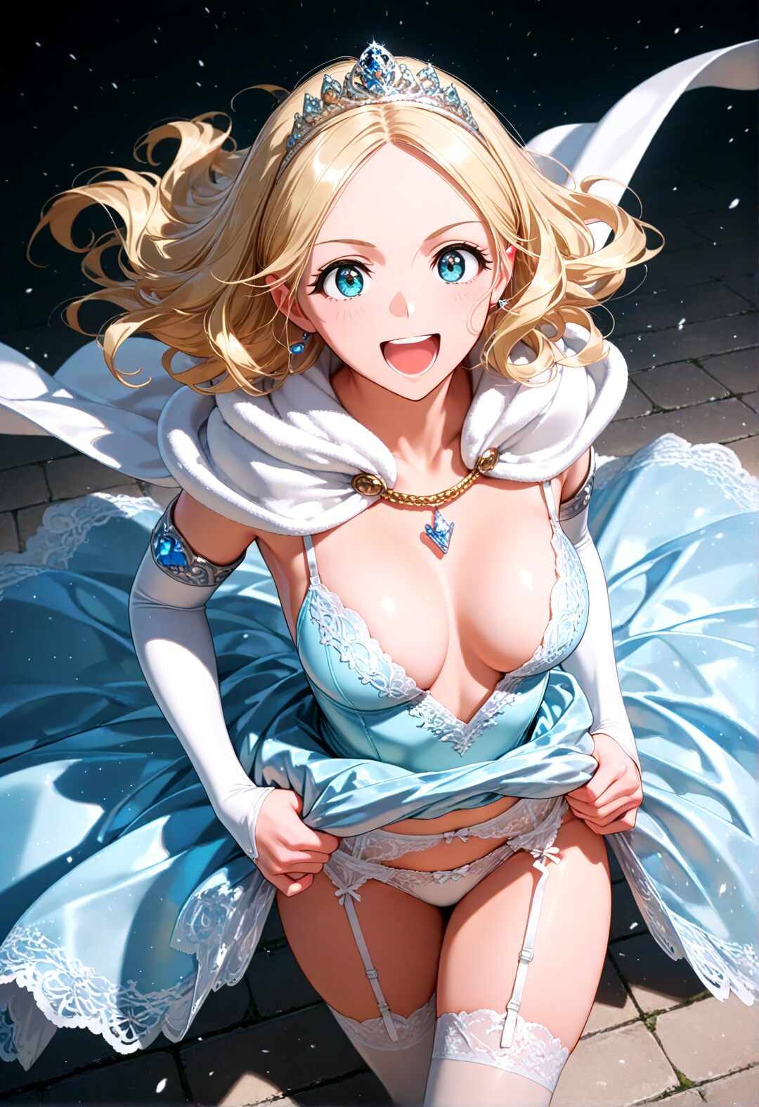 プリンセスドレスのスカートをたくし上げて走る！