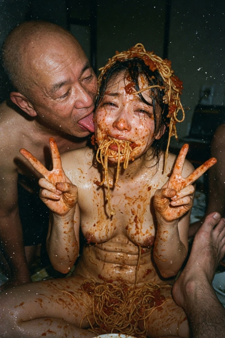 パスタでぐちゃぐちゃ（アヘ顔あり）