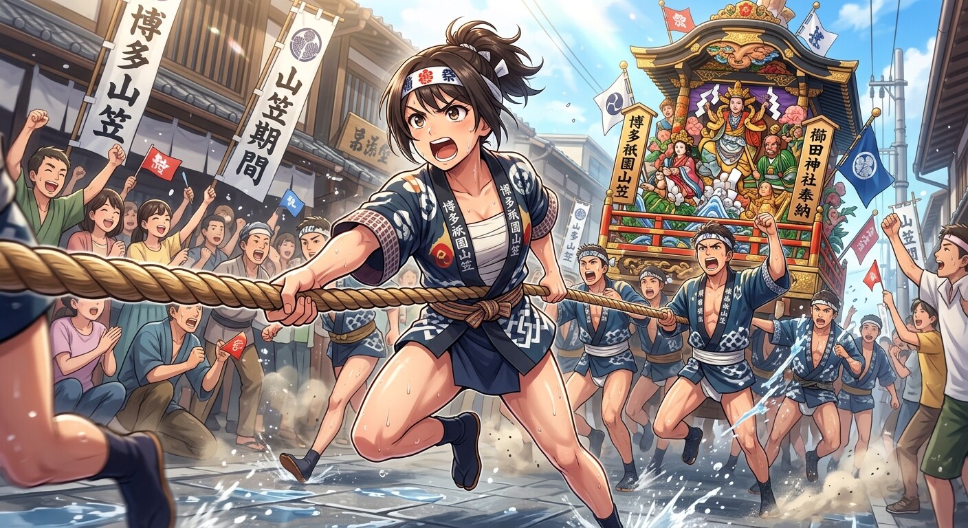 舁き山笠に挑戦する凛とした姿