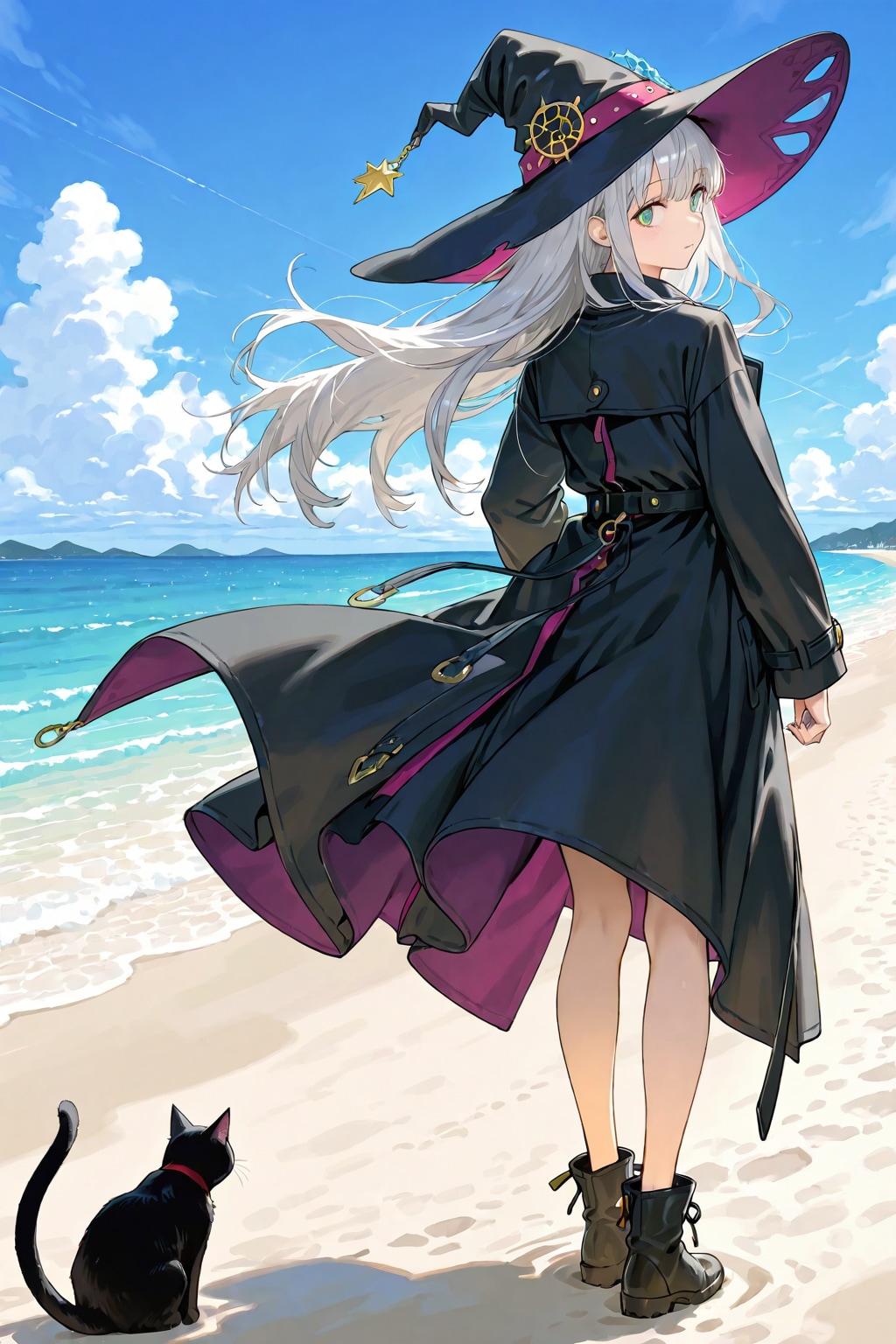 砂浜の魔女と黒猫 | の人気AIイラスト・グラビア