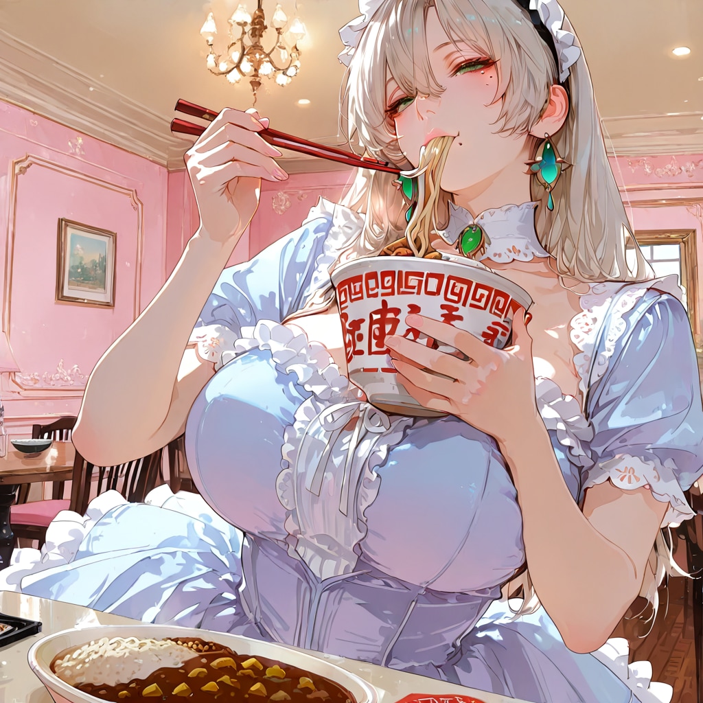 泣きぼくろ爆乳フリフリフリルドレス美女、想像以上のフードファイターだった件