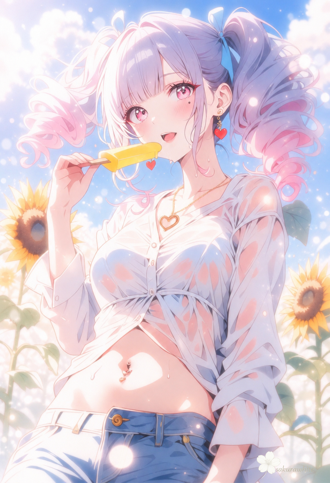 夏とYシャツとへそピ