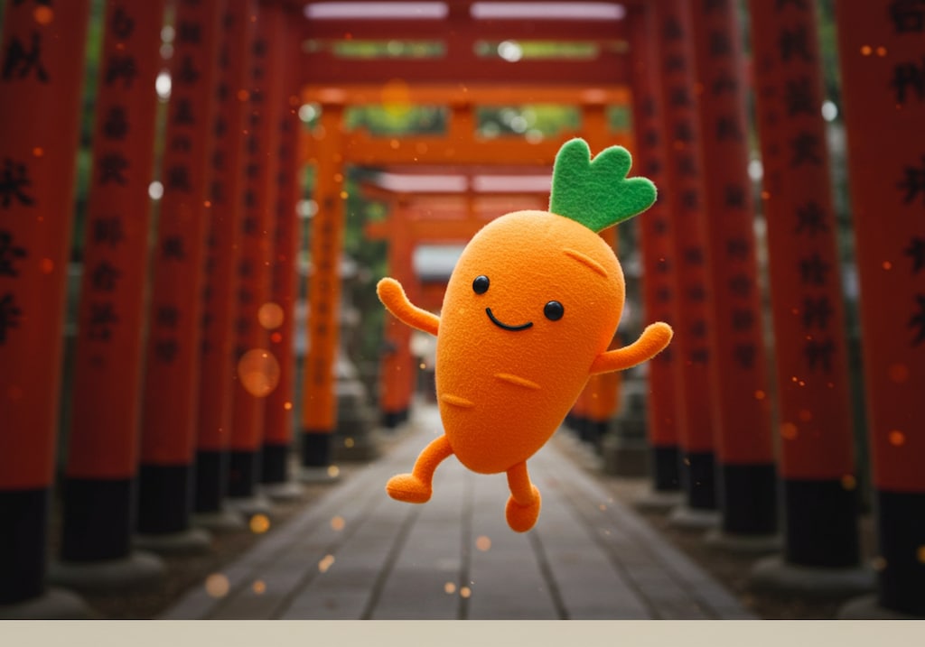 神社の鳥居と人参さん