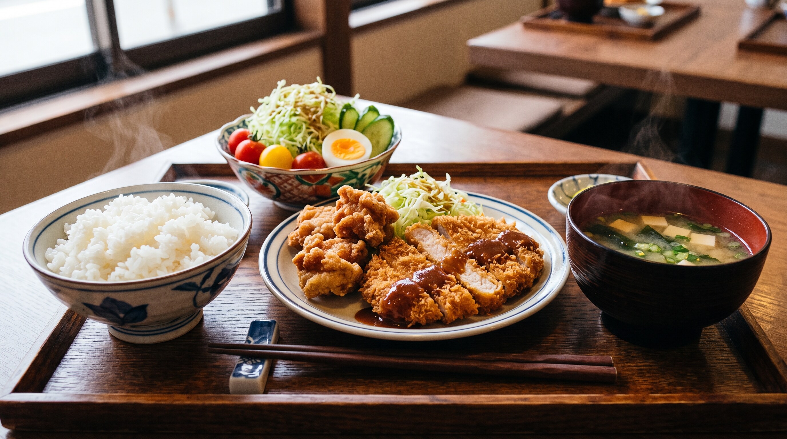 摩訶不思議食堂のとんかつと唐揚げのセット | の人気AIイラスト・グラビア