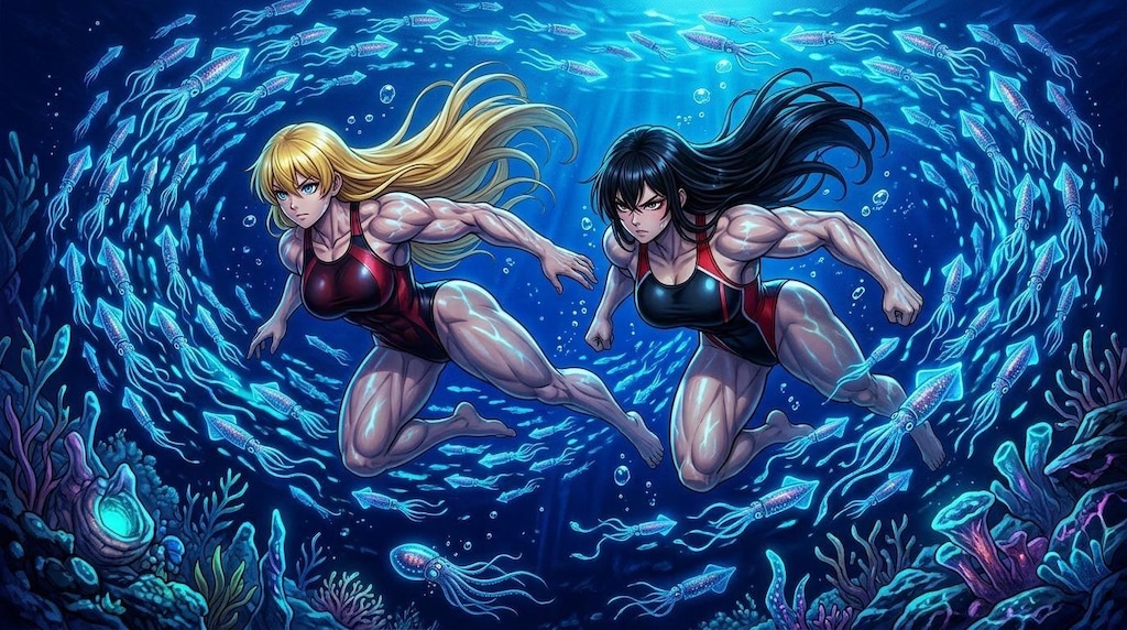 ホタルイカと泳ぐ。