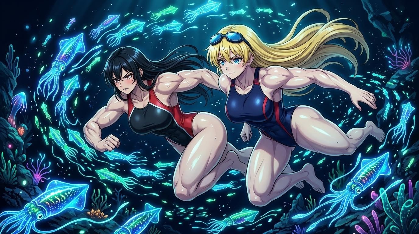 ホタルイカと泳ぐ。