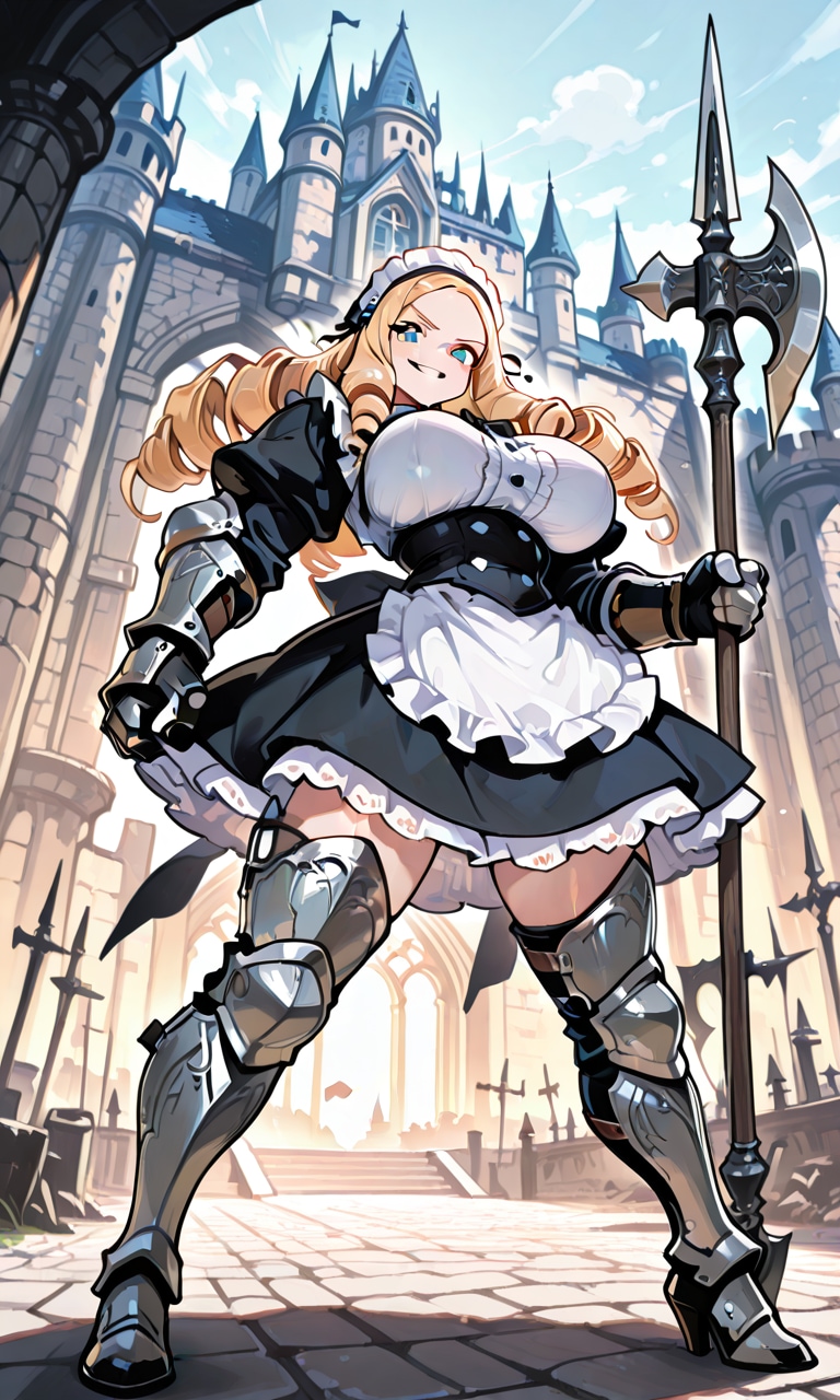 ドリル髪マッスル長柄武器メイド