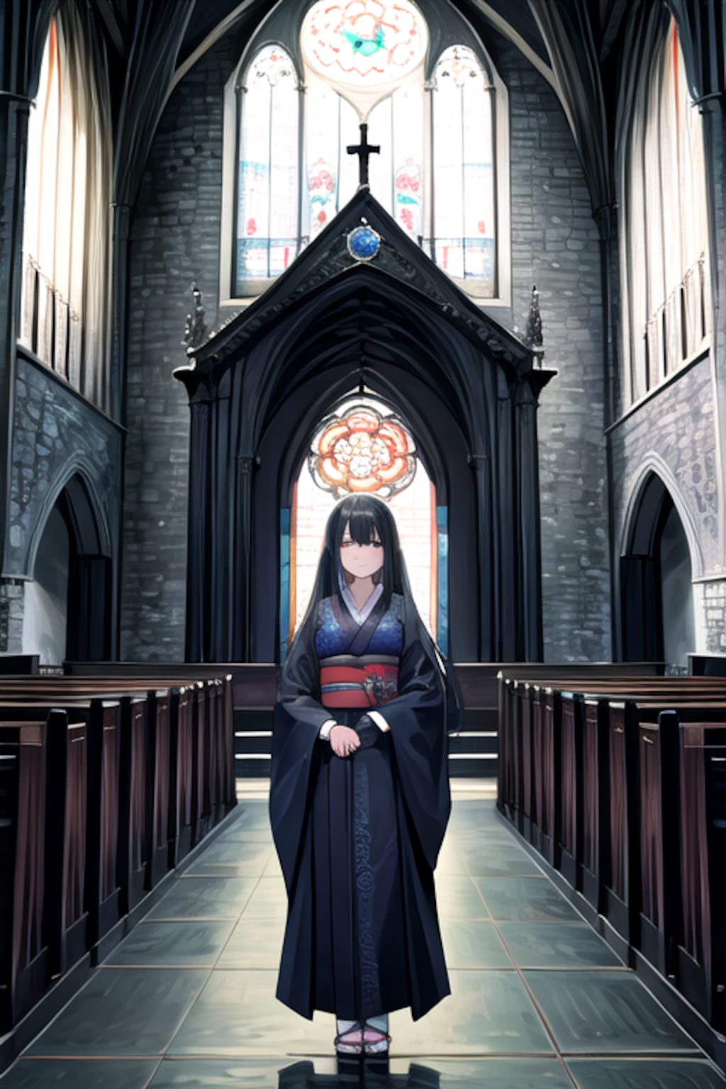 ゴシック調着物を着た女性