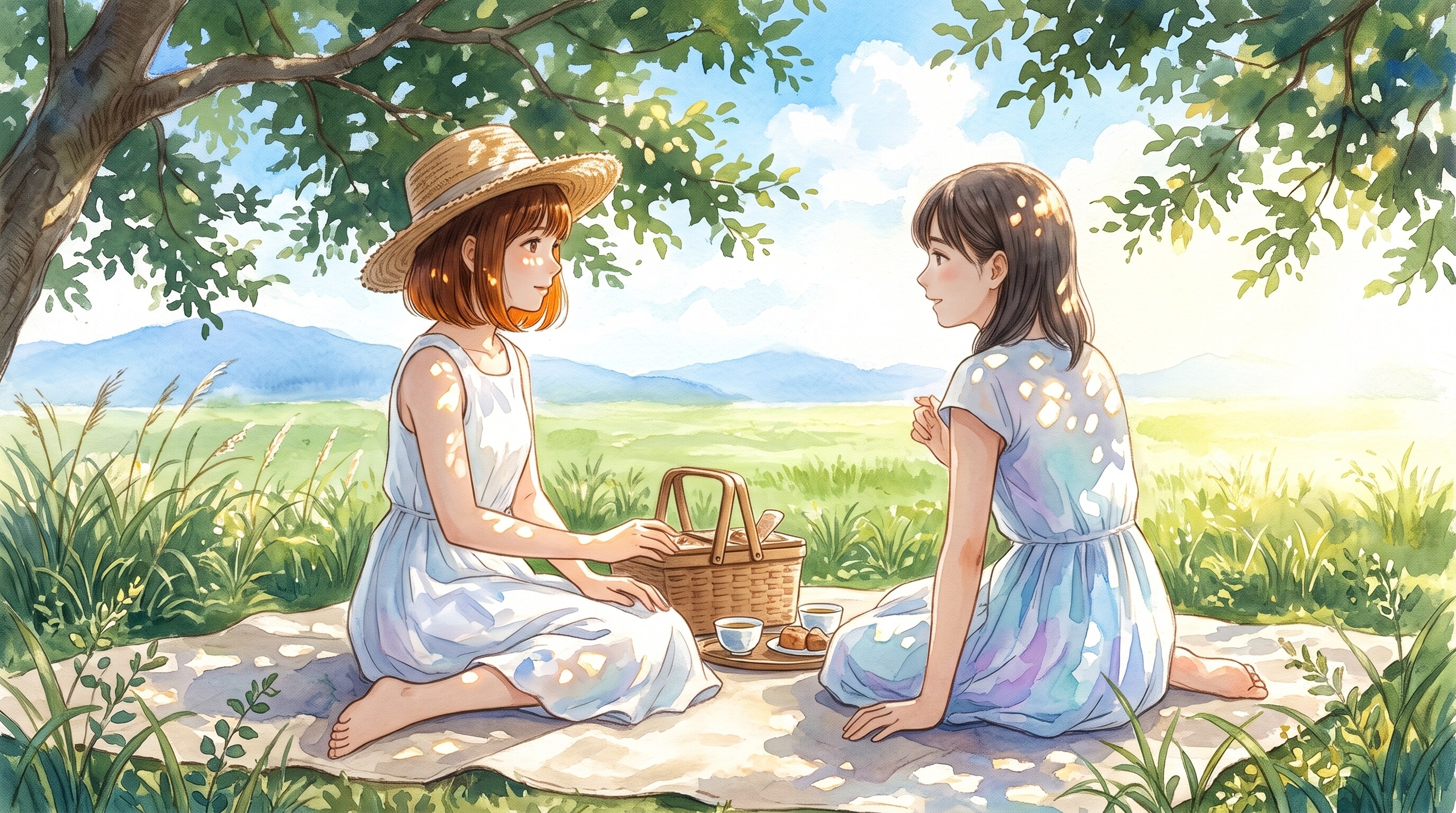 緑野のうたたね ―木漏れ日のティータイム―　★実験イラスト（AI併用作品）★