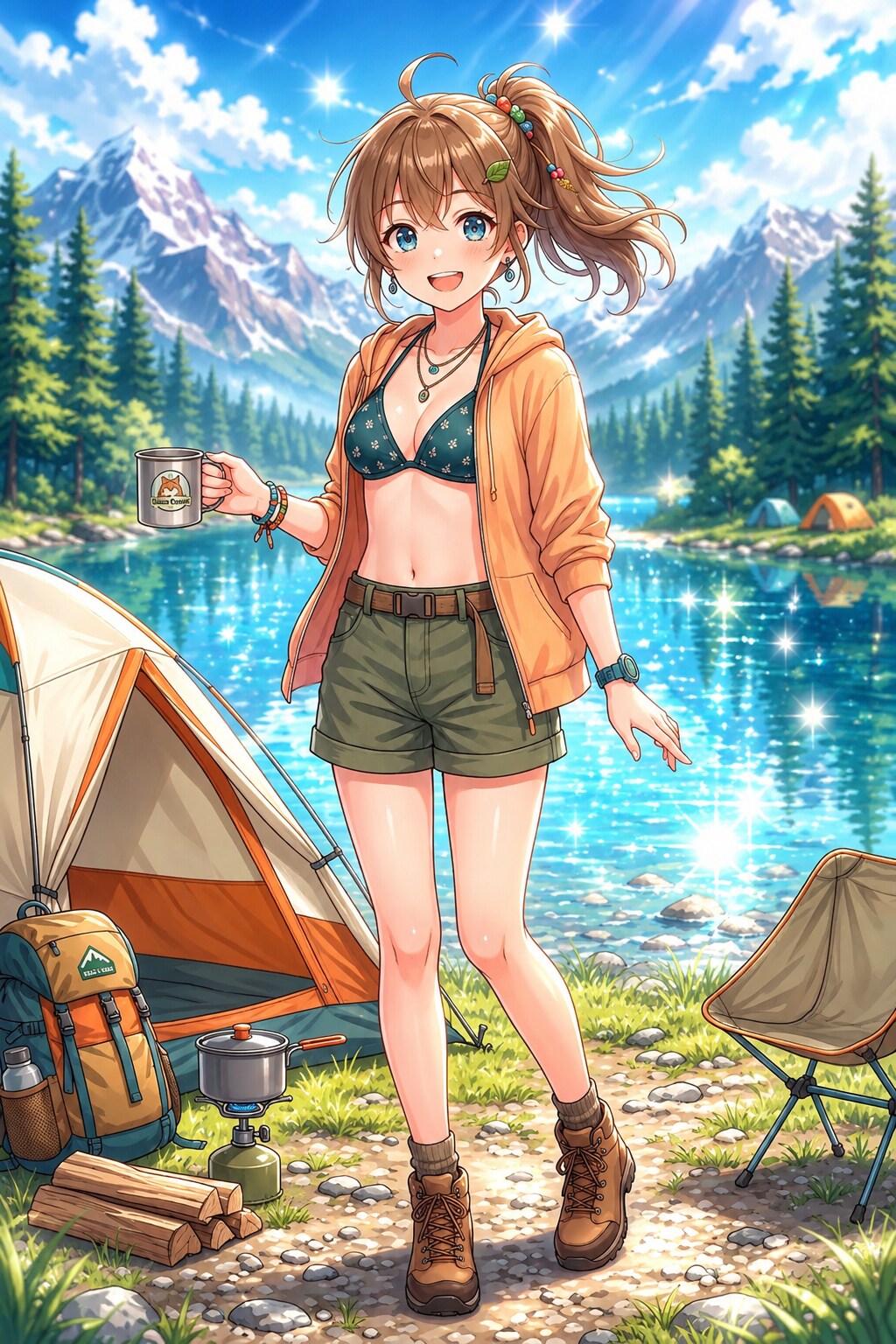 水辺のキャンプガール