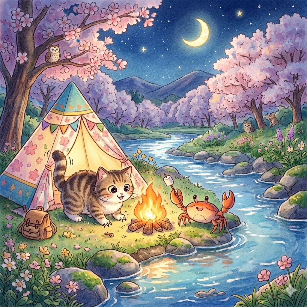 ねこさまとカニさんのなかよしキャンプ